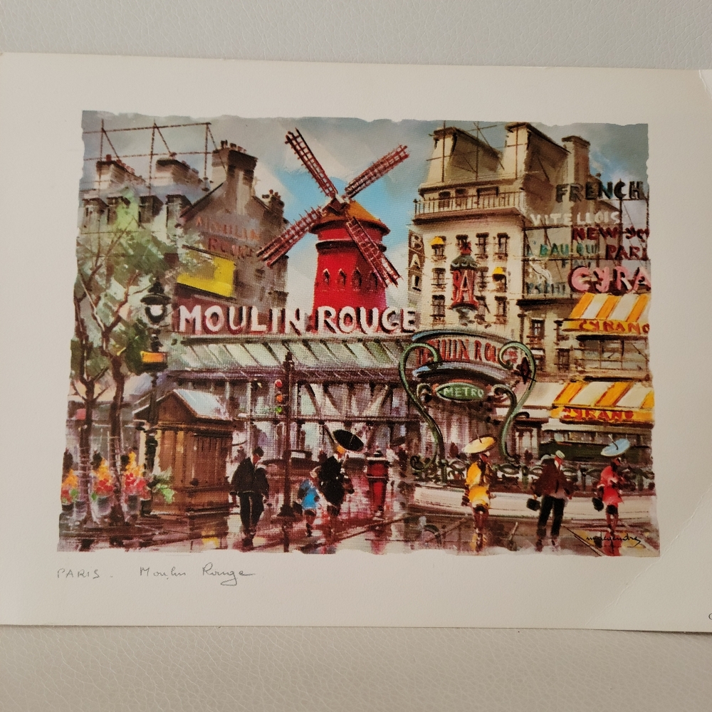 Moulin Rouge Art  Print ~ Parisian Street Scene ~ Paris ~ France ~ Colorful! - Picture 6 of 12